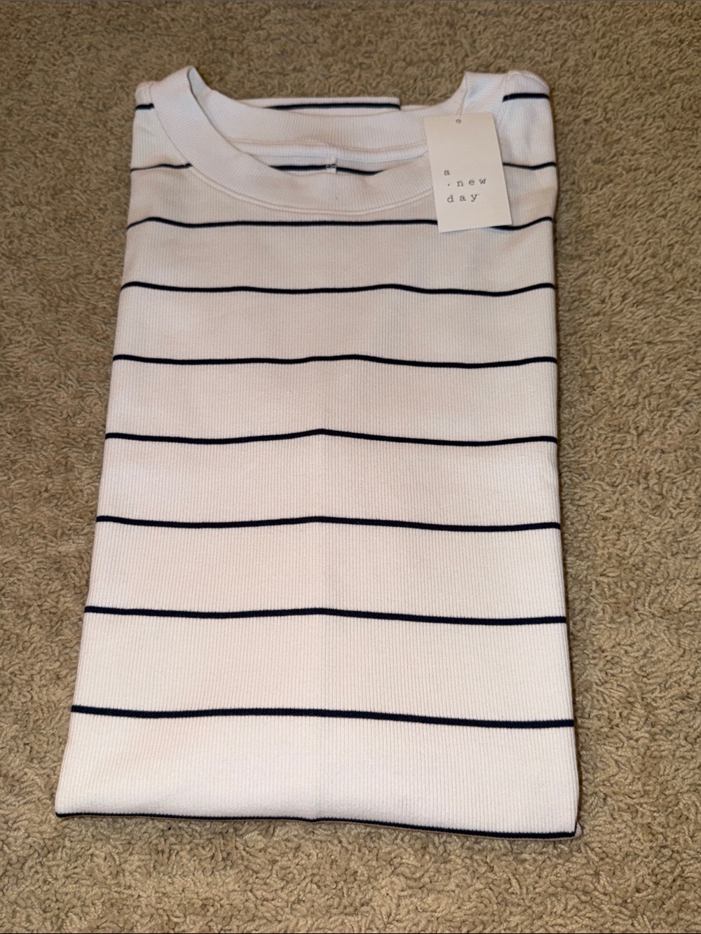 a new day White Sleeveless Crewneck Dress with Navy Stripes